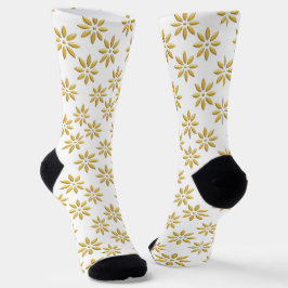 Elegantes goldenes Blume-Muster weiß Socken