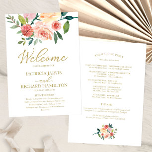 Elegantes goldenes Blumen-Aquarell-Hochzeitsprogra Programm