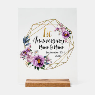 Elegantes goldenes Blumen-Jubiläum zum 1. Jahresta Acrylschild