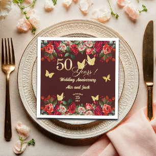 Elegantes goldenes Blumen-Jubiläum zur 50. Hochzei Serviette