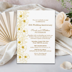 Elegantes goldenes Blumendesign zur 55. Hochzeitst Einladung