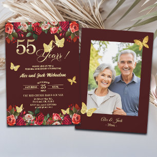 Elegantes goldenes Blumenfoto zum 55. Hochzeitstag Einladung
