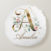Elegantes goldenes Blumeninitial A Rundkissen