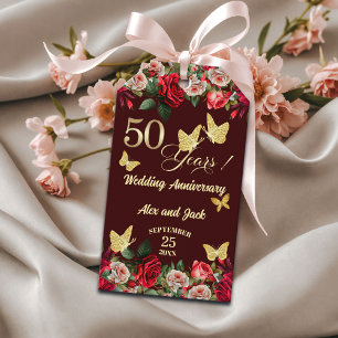 Elegantes goldenes Blumenjubiläum zur 50. Hochzeit Geschenkanhänger