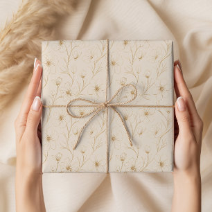 Elegantes goldenes Blumenlinienkunst-Nahtlosmuster Geschenkpapier