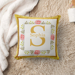 Elegantes goldenes Blumenmonogramm I Personalisier Kissen