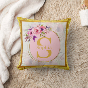 Elegantes goldenes Blumenmonogramm I Personalisier Kissen