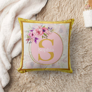 Elegantes goldenes Blumenmonogramm I Personalisier Kissen