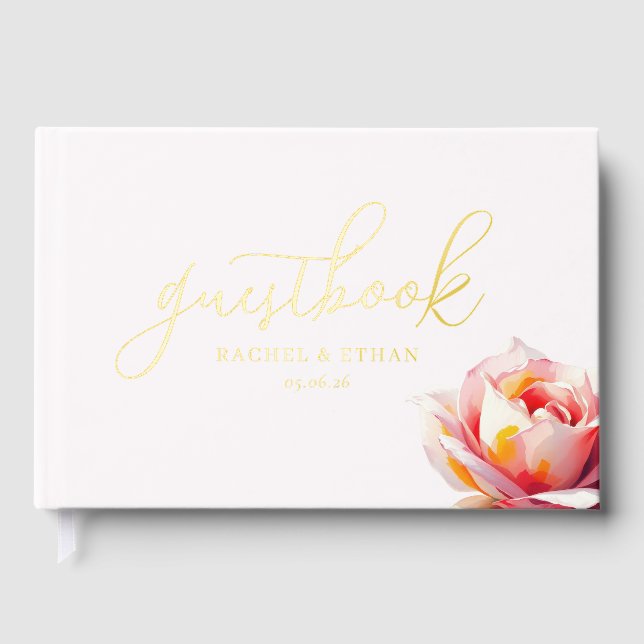 Elegantes Goldenes Blumenmuster Gästebuch (Vorderseite)