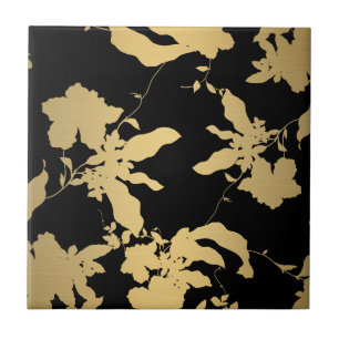 Elegantes goldenes Blumenmuster Schwarz Fliese