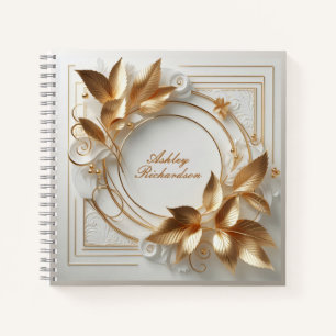 Elegantes goldenes Blumennotizbuch Notizbuch