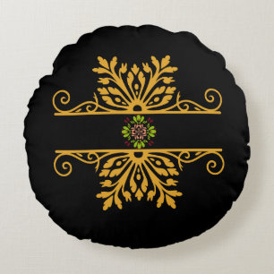 Elegantes goldenes Blumenornament im Barockstil Rundes Kissen