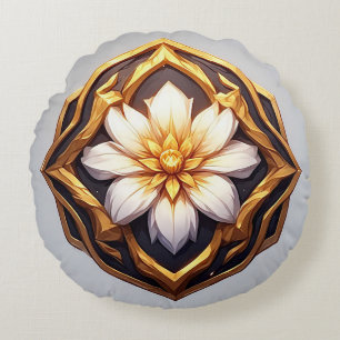 Elegantes goldenes Blumenornament Rundes Kissen