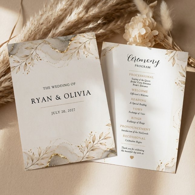Elegantes goldenes botanisches Hochzeitsprogramm Programm (Elegant Gold Botanical Wedding Program
)
