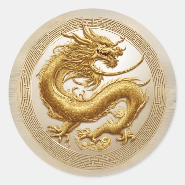 Elegantes goldenes chinesisches Drachen Neues Jahr Runder Aufkleber (Vorderseite)