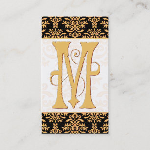 Elegantes goldenes Damast-Initial M-Monogramm Visitenkarte
