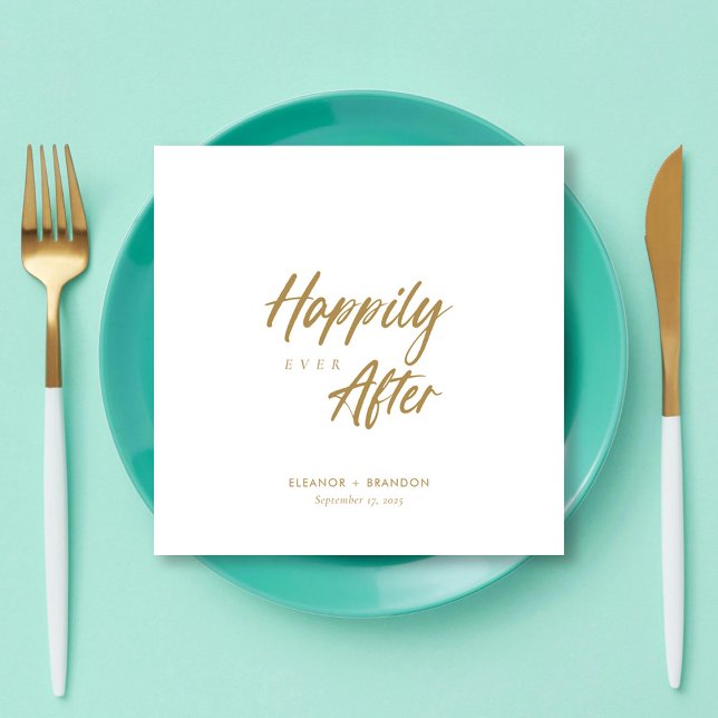 Elegantes Goldenes Drehbuch: "Happily Ever After"  Serviette (Personalized Elegant Gold Script: "Happily Ever After" Wedding Napkins
)