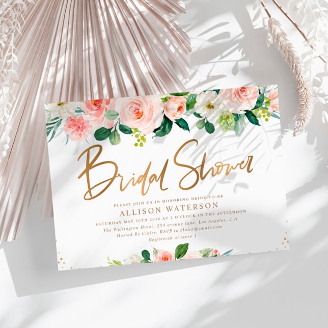 Elegantes goldenes Drehbuch Rosa & Blau Brautparty Einladung (Von Creator hochgeladen)