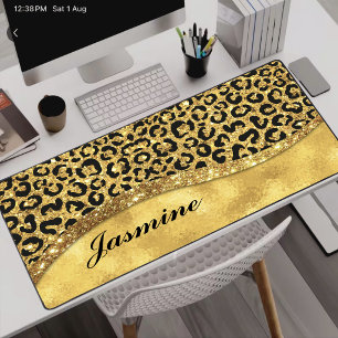 Elegantes goldenes falsches Glitter-Tierdruck-Mono Schreibtischunterlage