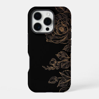 Elegantes Goldenes Floral auf Schwarz iPhone 16 Pro Hülle