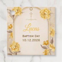 Elegantes goldenes florales Kreuz Baby-Taufe Quadr