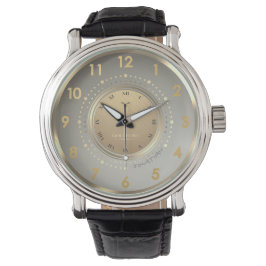 Elegantes goldenes geometrisches dunkles Leder, sc Armbanduhr