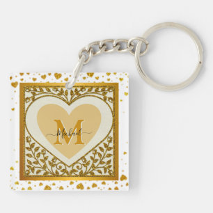 Elegantes goldenes Glitter-Herz-Initial- und Namen Schlüsselanhänger