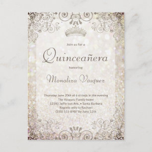 Elegantes goldenes Glitter-Quinceañera 15. Geburts Postkarte