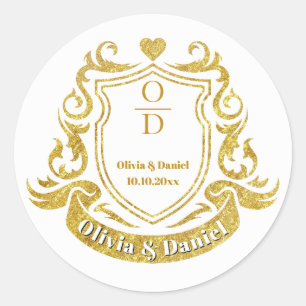 Elegantes goldenes Glitter-Wappen für Hochzeiten m Runder Aufkleber