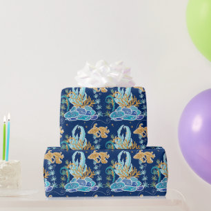Elegantes goldenes glitzerndes Blau unter dem Meer Geschenkpapier