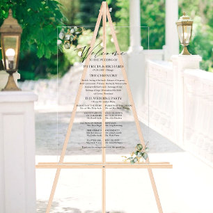 Elegantes goldenes Grünzeug-Hochzeitsprogramm Acrylschild