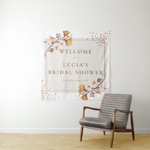 Elegantes Goldenes Herbstleaf Brautparty Willkomme Wandteppich