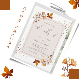 Elegantes Goldenes Herbstleaf Foto Hochzeit Einladung