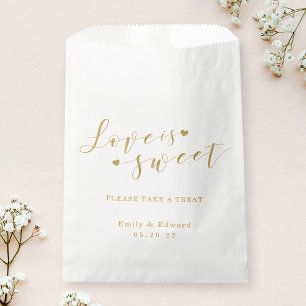 Elegantes goldenes Herz Liebe ist süß Hochzeit Geschenktütchen
