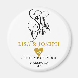 Elegantes Goldenes Herz Save the Date Magnet