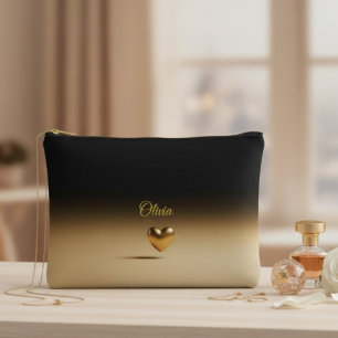 Elegantes goldenes Herz & schwarzer Farbverlauf Pe Zubehörtasche