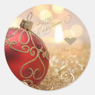 Elegantes goldenes Herz, weißer Weihnachtsball Runder Aufkleber