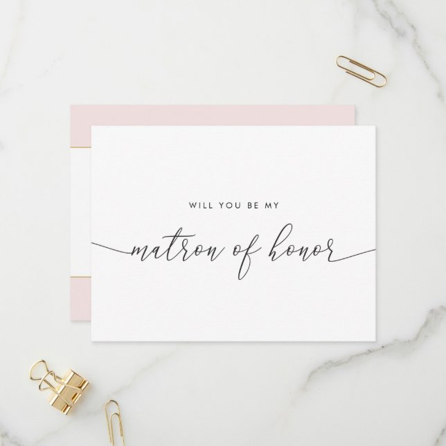 Elegantes Goldenes Herz wirst du meine Ehrenmatron Einladungspostkarte (Vorderseite/Rückseite Beispiel)