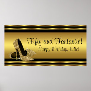 Elegantes goldenes High Heel Geburtstagsfeier Bann Poster