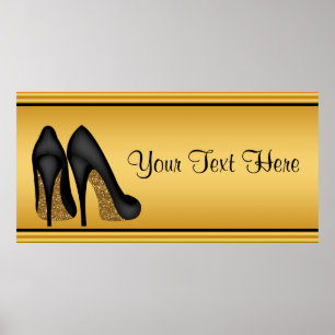 Elegantes goldenes High Heel Geburtstagsfeier Bann Poster