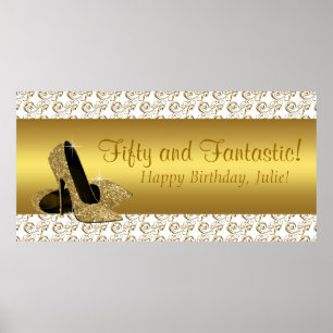 Elegantes goldenes High Heel Geburtstagsfeier Bann Poster