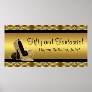 Elegantes goldenes High Heel Geburtstagsfeier Bann Poster