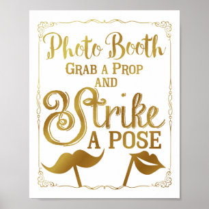 Elegantes goldenes Hochzeits-Selfie-Fotobooth-Schi Poster
