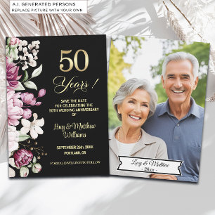 Elegantes goldenes Hochzeitsjubiläumsfoto mit Blum Save The Date