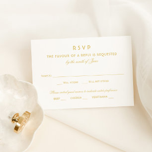 Elegantes goldenes Hochzeitsmenü RSVP Karte