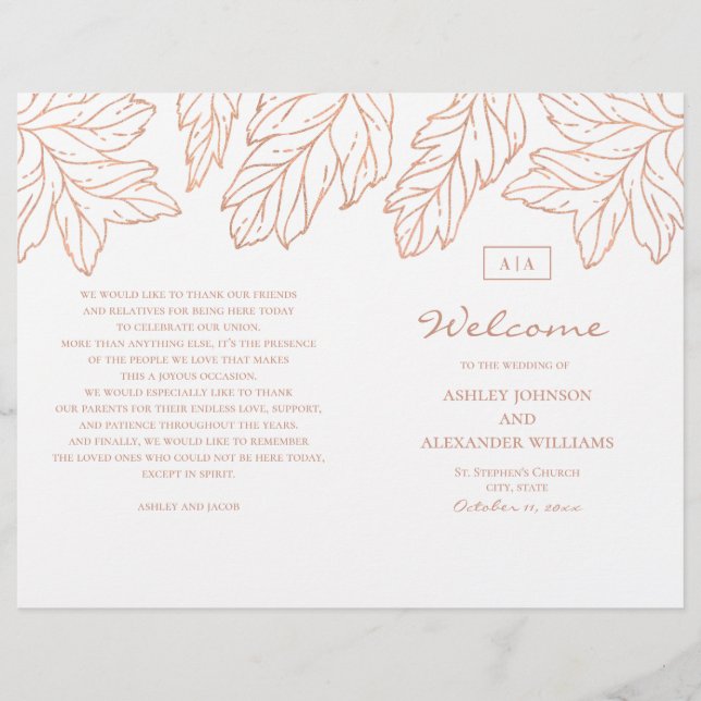 Elegantes goldenes Hochzeitsprogramm gefaltet. Bla (Vorderseite)