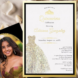Elegantes goldenes Kleid 15. Geburtstag Quinceaner Folieneinladung