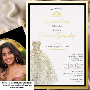 Elegantes goldenes Kleid 15. Geburtstag Quinceaner Folieneinladung