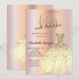 Elegantes goldenes Kleid, Roségold 50. Geburtstags Einladung