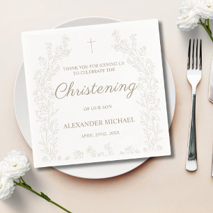 Elegantes goldenes Kreuz Blumen Taufzeremonie Tauf Serviette